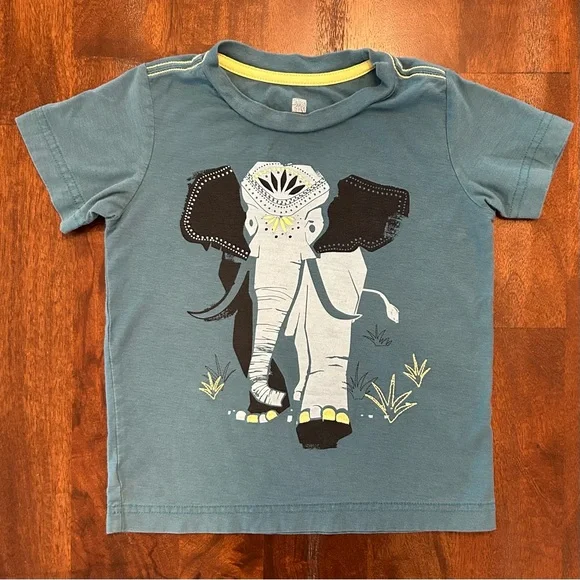 Tea Collection Blue Elephant Short Sleeve Tee, Size 4 - Picture 2 of 5